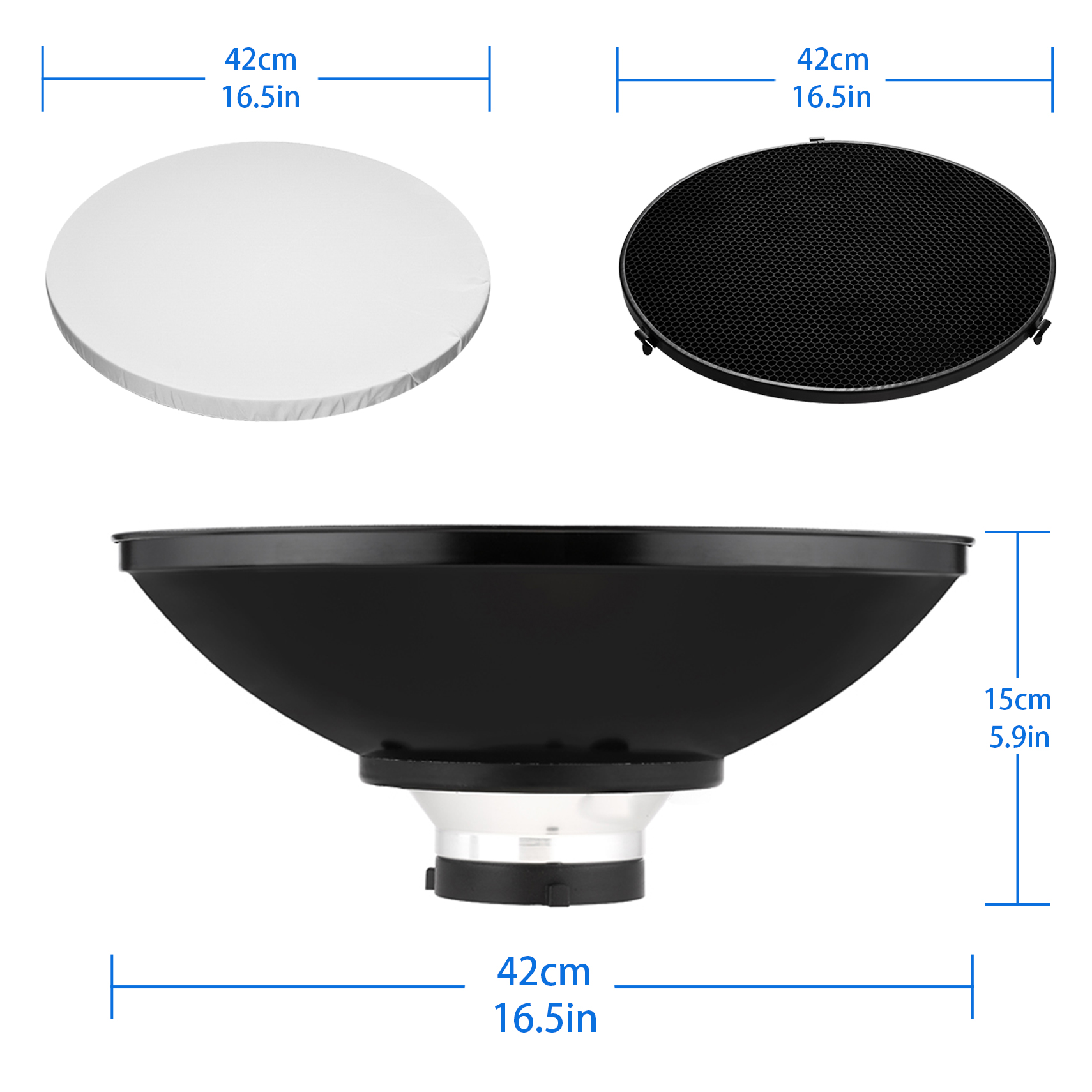Photography Lighting Beauty Dish - 16.5inch Reflector Beauty Dish 42cm Honeycomb