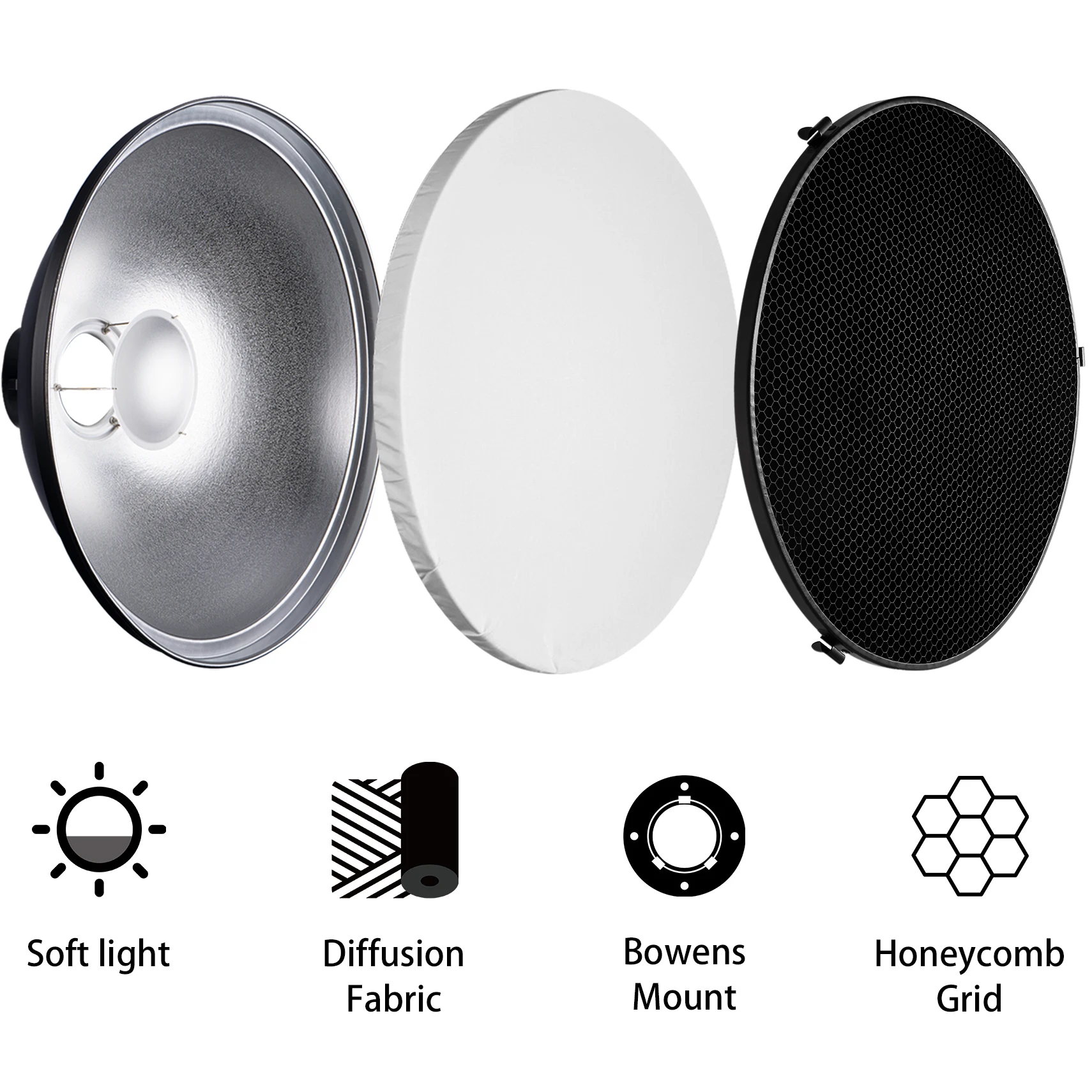 Selens 55cm Silver/White Inter - Photography Lighting Beauty Dish 评论和价格